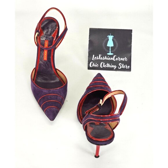 Giorgio Armani Women's Purple/Red Suede Stiletto Heels Ankle Strap Sz 7 US 101 - Picture 14 of 16